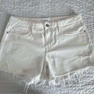 Frame Denim Women's Ivory Frayed Jean Shorts
